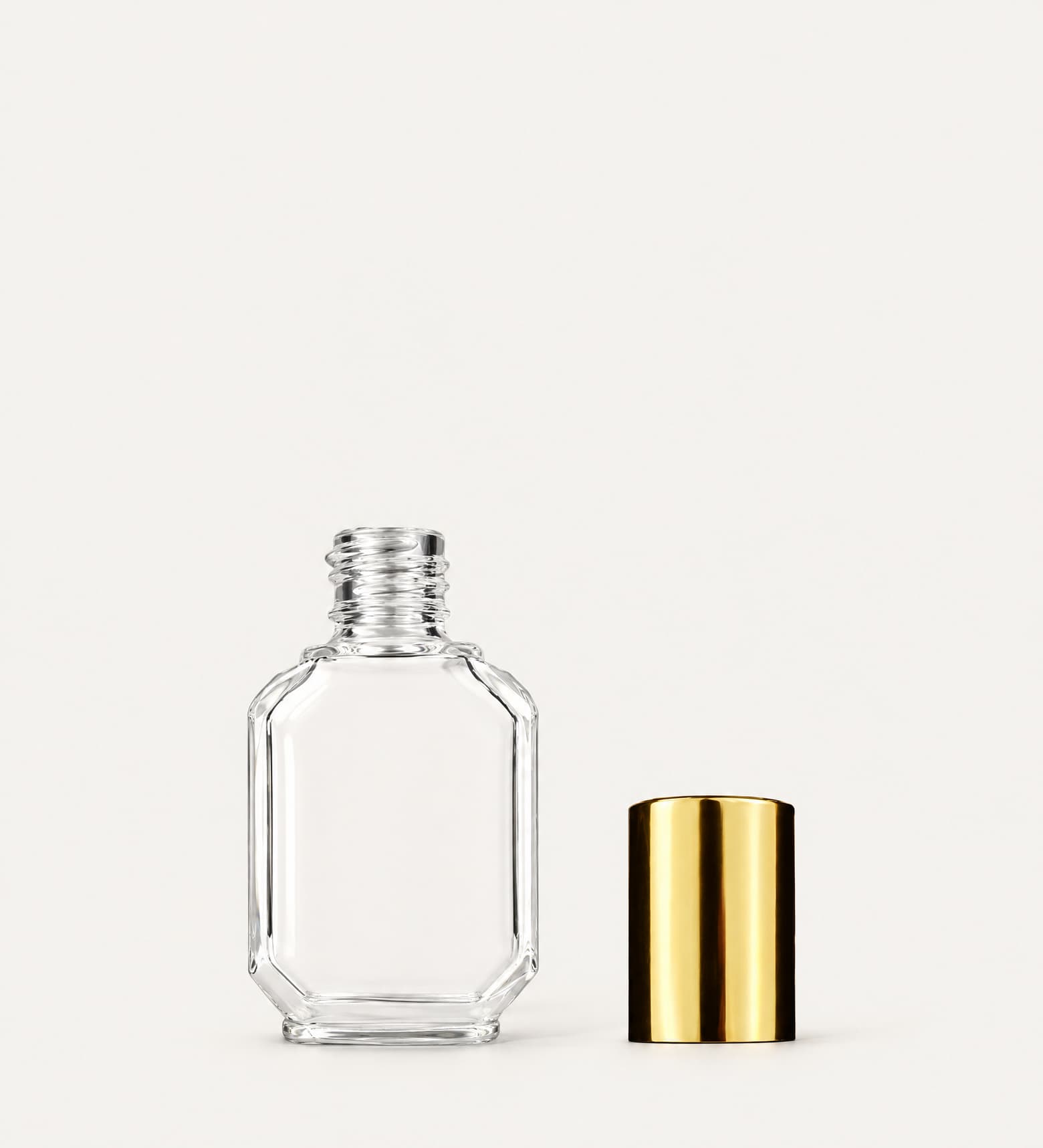 10 ml Clear Footed Rectangle Bottle with Shiny Gold Cap