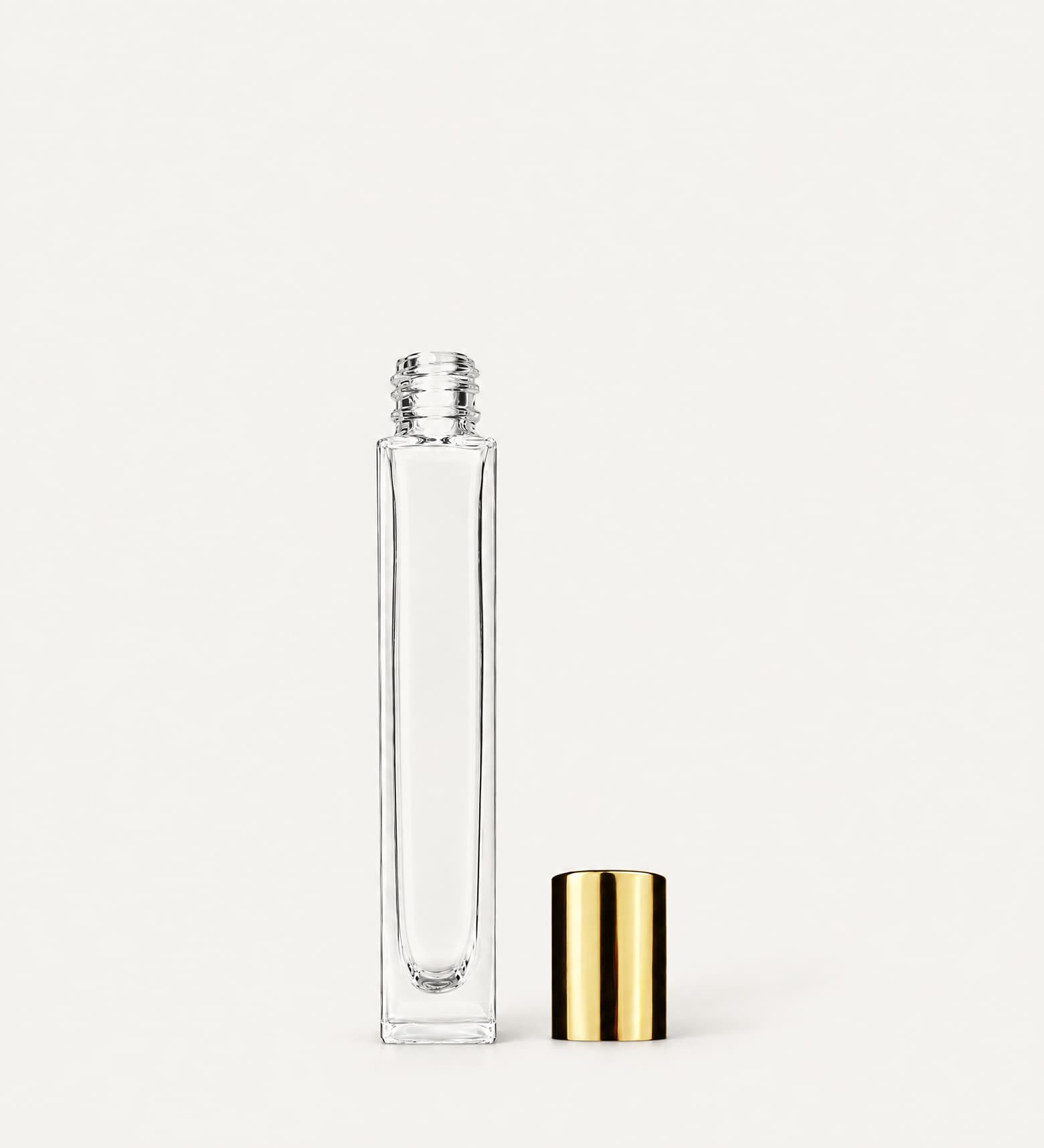10 ml Clear Tall Rectangle Bottle with Shiny Gold Cap