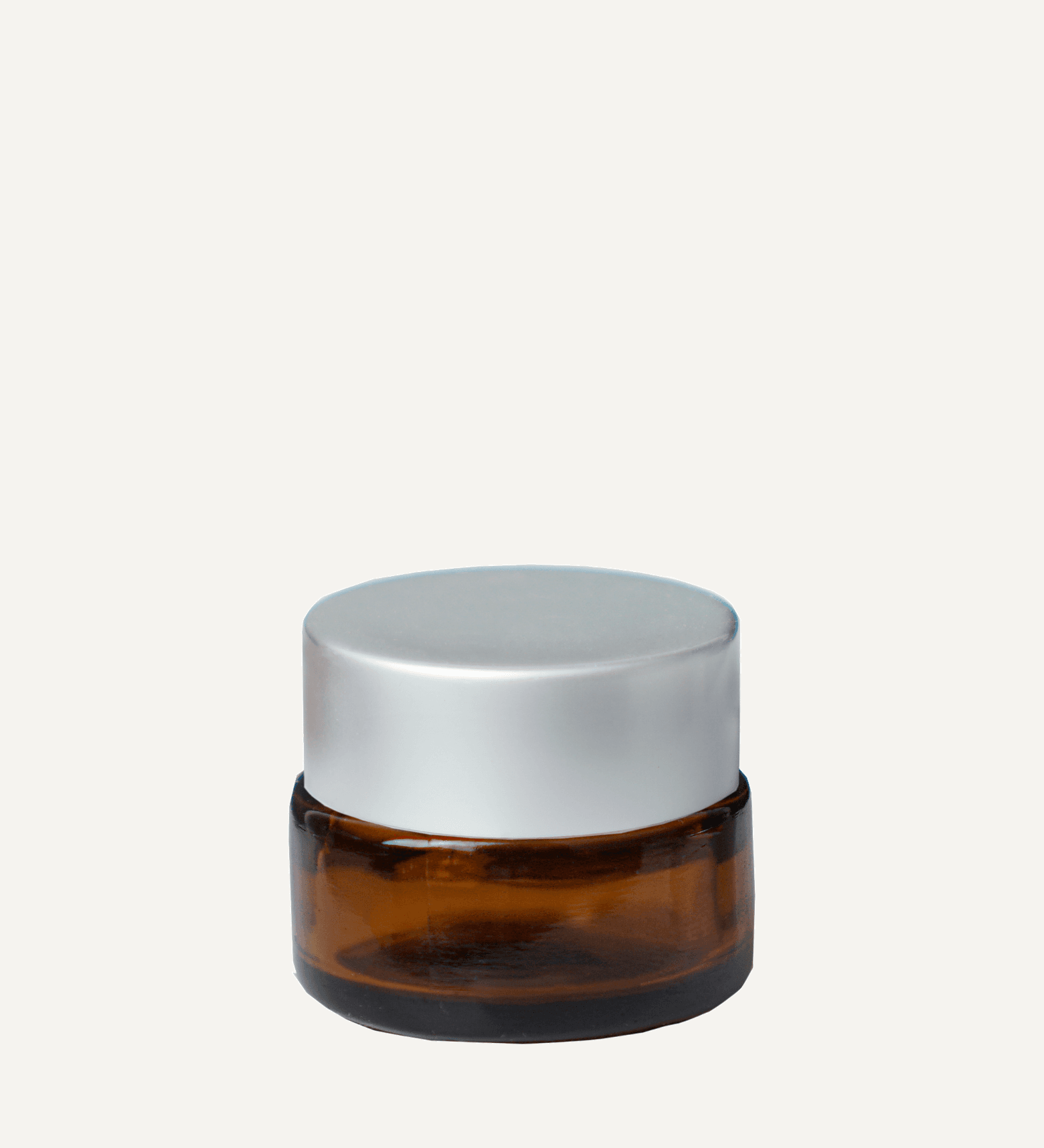 Cream glass jar style 5 ml amber bottle with silver cap . For use with body butters, creams, and thick lotions. Small trial or sample size. Great for promotions. Price each